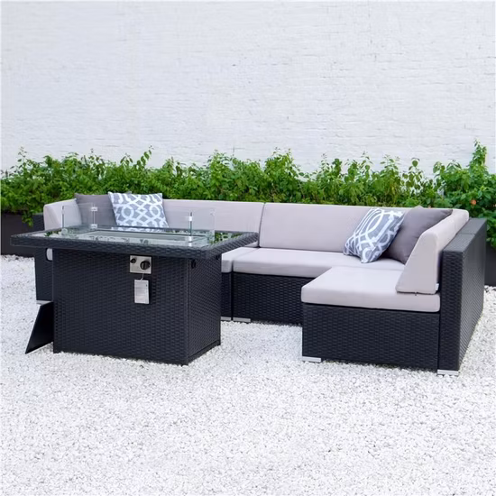 Conjunto de sofá secional de vime de vime de alumínio para todos os climas conjunto de sofá secional para lazer ao ar livre