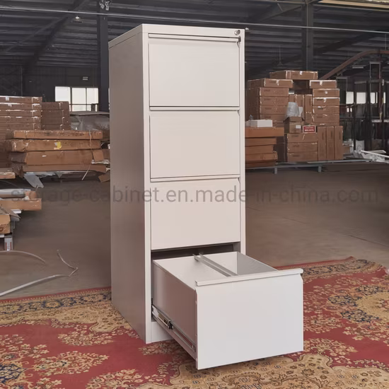 Móveis de escritório Arquivo vertical de metal 4 gavetas Armário de arquivo de aço lateral (cinza claro, branco e preto)