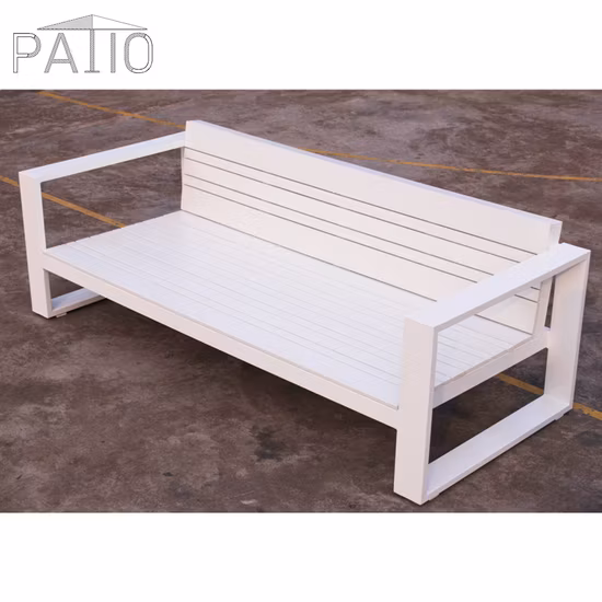 Sofá de madeira de plástico com moldura de alumínio móveis de jardim sofá de varanda ao ar livre