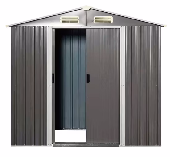 Abrigo de jardim de armazenamento de metal para quintal ao ar livre para armazenamento de ferramentas utilitárias, telhado plano inclinado