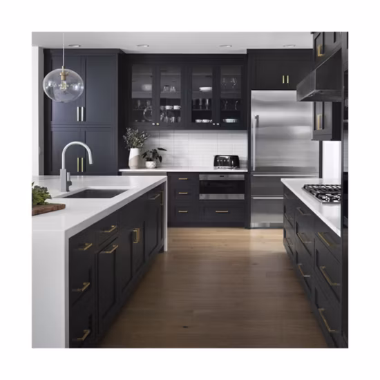 Armário de cozinha Prima Armário de cozinha agitador externo Novo estilo Armários de cozinha de madeira maciça Armário de armazenamento de cozinha de bambu industrial de luxo