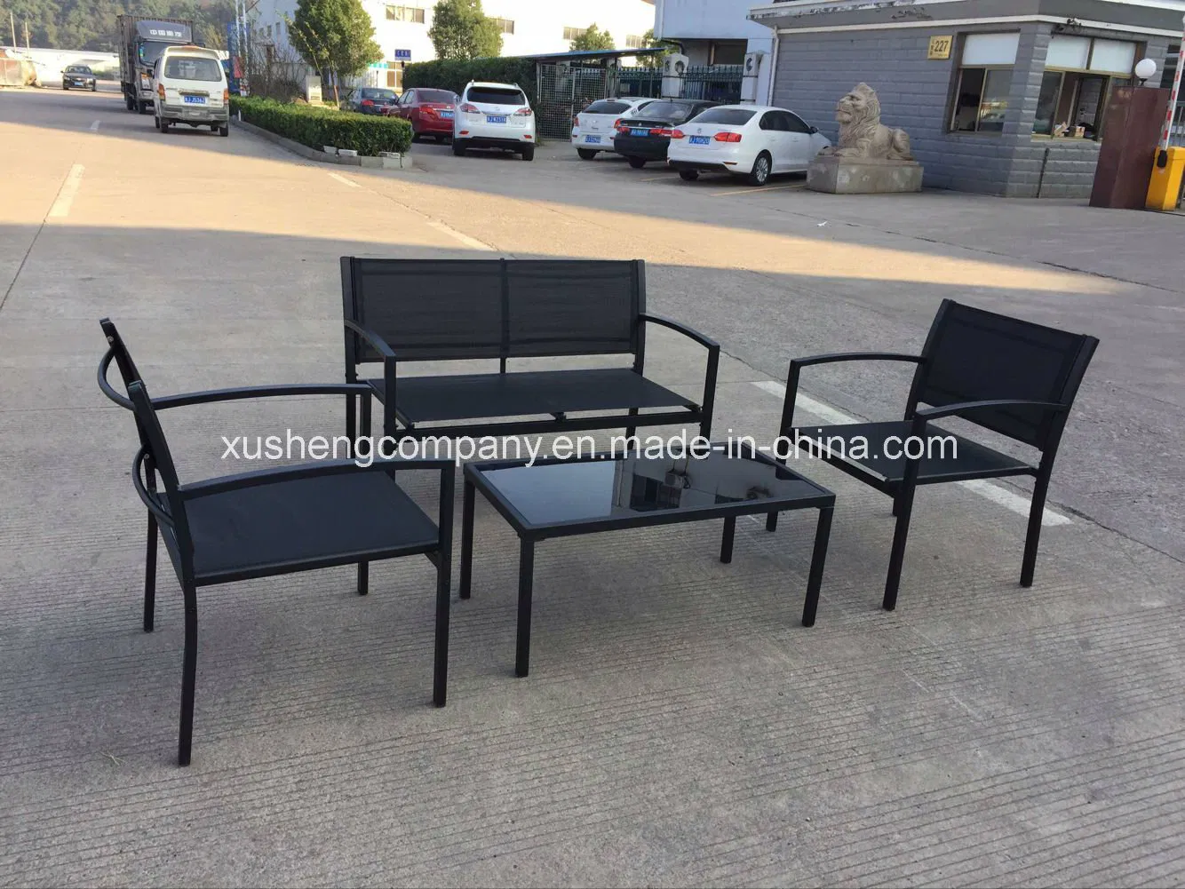 Móveis moderadores de aço para exterior 4 peças conjunto por mesa quadrada + cadeiras